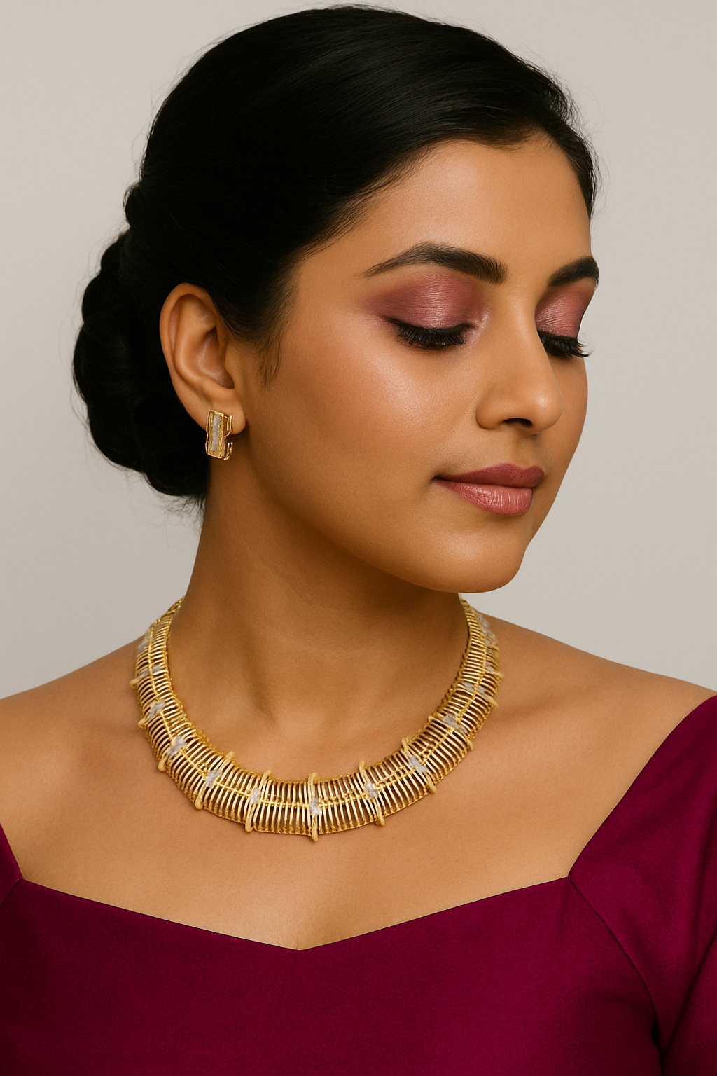 Contemporary Gold Wire Choker Necklace Set – With Baguette Diamond Detailing